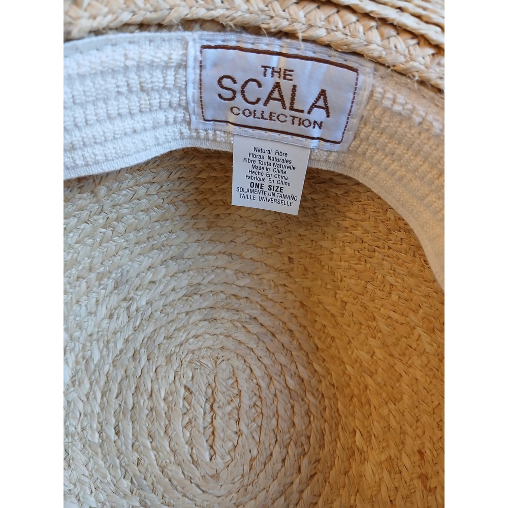 Scala Collection Straw Sun Hat Wide Brim Palm Tree Ribbon Beige‎ One Size - Picture 6 of 9